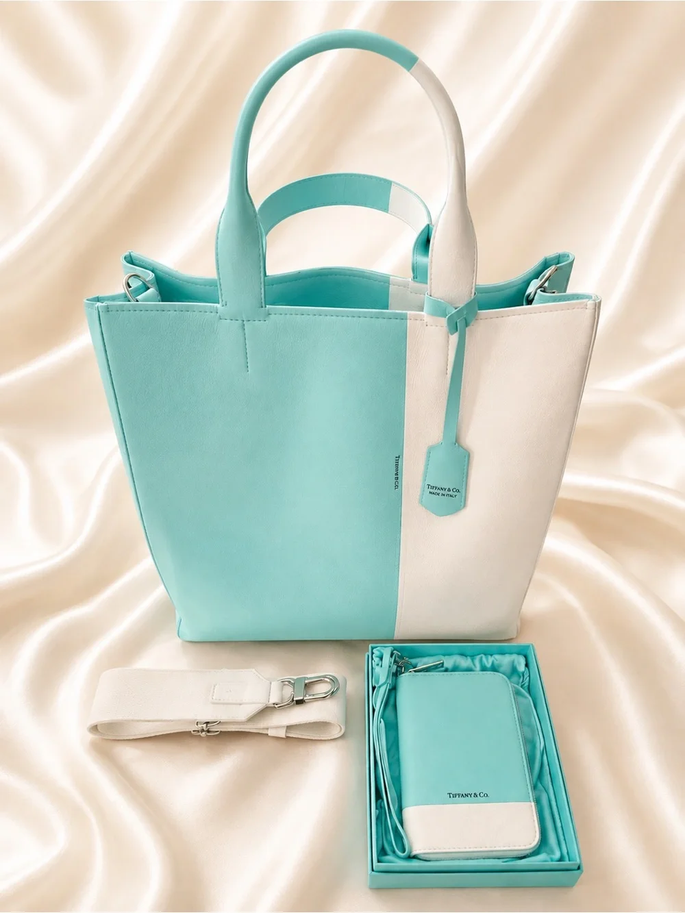 New, Never Been Used Tiffany and Co. Colorblock tote and Matching Wallet.